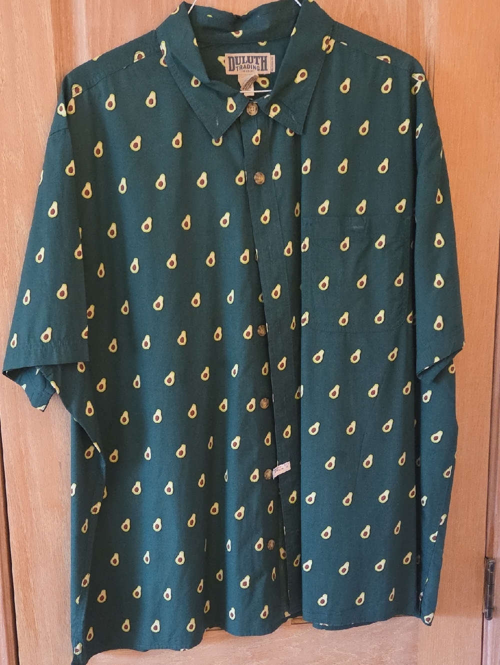 Duluth Trading Co Dark Green Short-Sleeve Avocado Print Button-Up